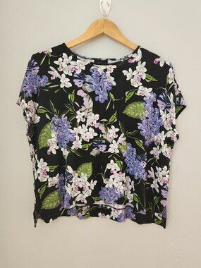 J Jill Soft Flowy Tropical Floral Top Size Large Petite